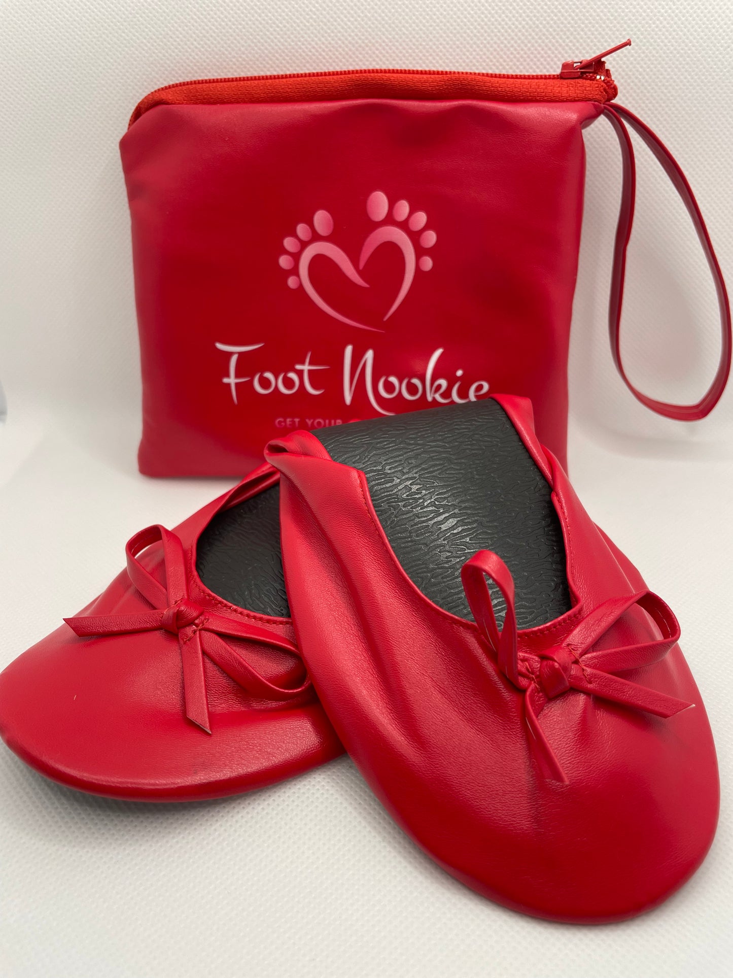 Foldable Ballet Slippers and Matching Bag - Red (Plain)