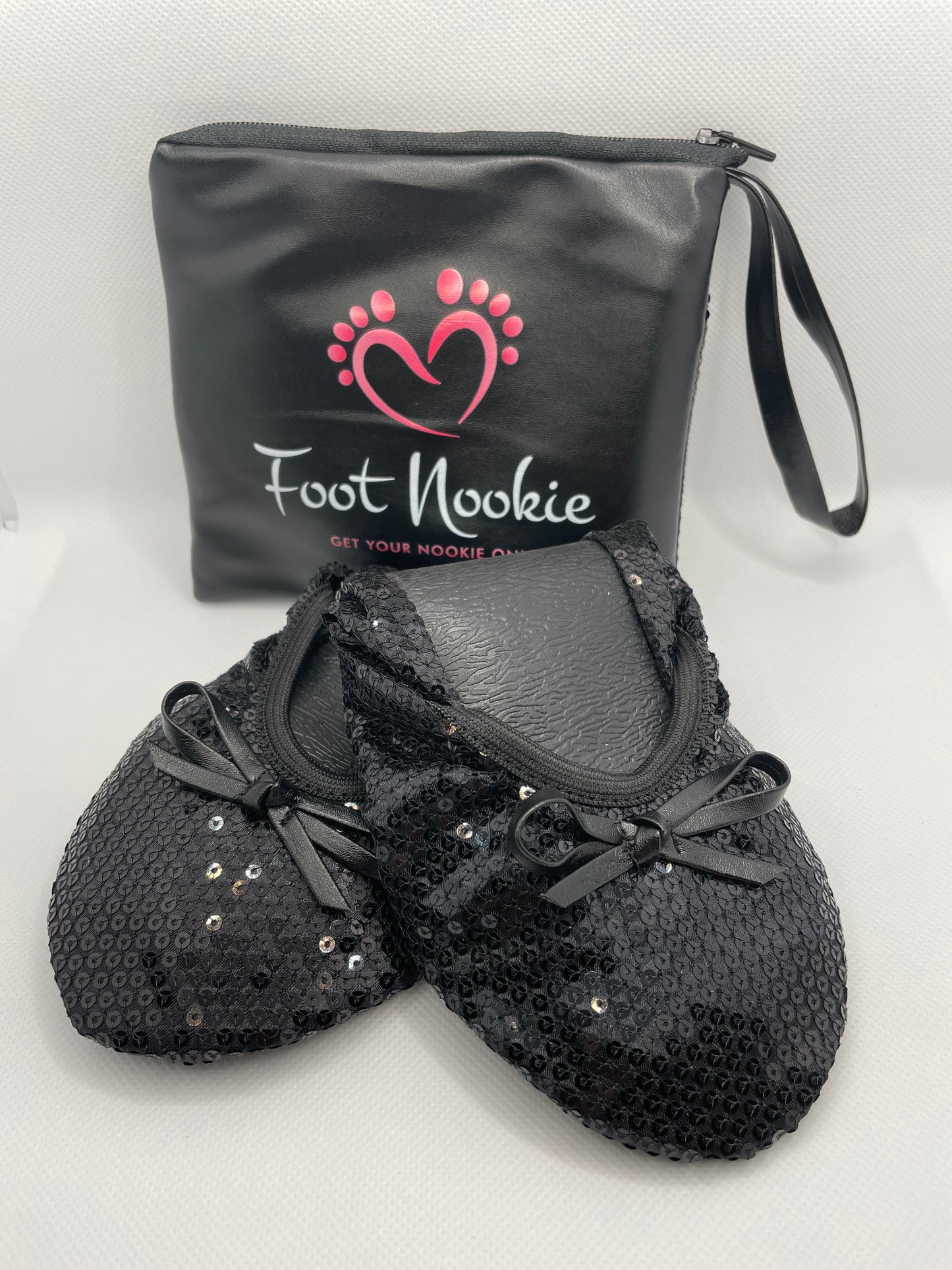 Foldable Ballet Slippers and Matching Bag - Black Sequined