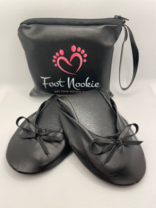 Foldable Ballet Slippers and Matching Bag - Black (Plain)